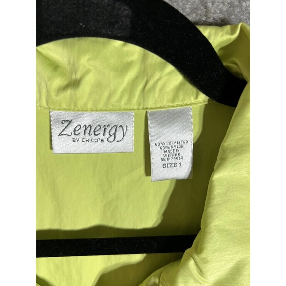 Zenergy By Chicos Roll Tab Sleeve Full Zip Jacket Womens Size 1 US Size 8 Neon - Picture 3 of 13
